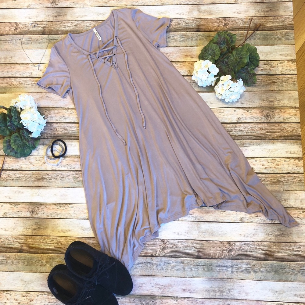 Lace Up Neck Trapeze Dress